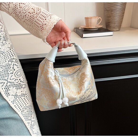 Silk Blend Chinoiserie Shoulder Handbag /Multiple colors available - Picture 2 of 16